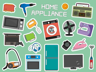 set of hand-drawn icons of household appliances