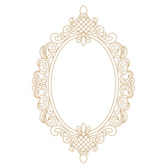 Golden vintage oval graphical frame in antique style. Vector.
