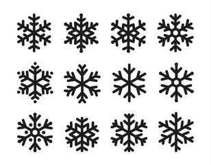 Snowflakes icon set, linear black design, freeze symbol collection, vector logo. Elements of decorating New Years and Christmas holidays.