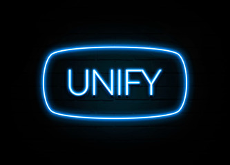 Unify  - colorful Neon Sign on brickwall