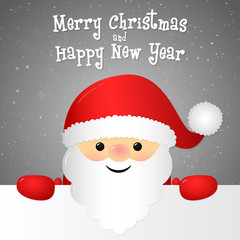 Concept of Christmas card with Santa Claus and greetings. Vector.