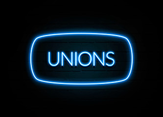 Unions  - colorful Neon Sign on brickwall