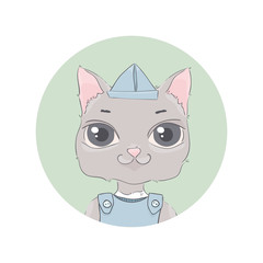 Cat. round icon with an animal. Cute cartoon style for baby product