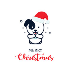 Cute puppy in a New Year hat. Christmas character illustration. New year vector minimalistic logo.