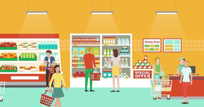 People doing grocery shopping at the supermarket