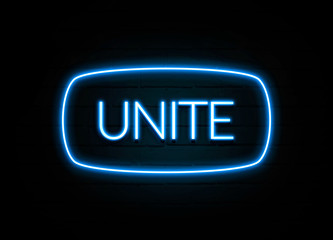 Unite  - colorful Neon Sign on brickwall