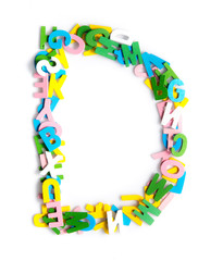 Colorful wood alphabet letters on a white background,font letter D