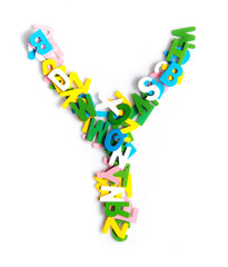Colorful wood alphabet letters on a white background,font letter Y