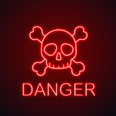 Skull with crossbones neon light icon