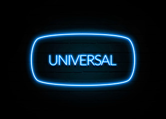 Universal  - colorful Neon Sign on brickwall