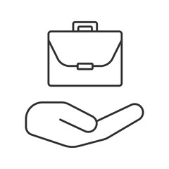 Open hand with briefcase linear icon