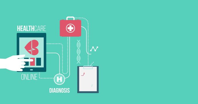 Medicine, healthcare, technology and augmented reality concept: user connecting with a digital tablet and receiving an online medical consultation