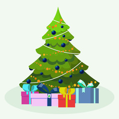 Christmas tree.Flat style vector illustration isolated on white background