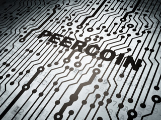 Fototapeta premium Blockchain concept: circuit board with word Peercoin, 3D rendering