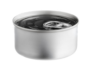 Metal tin food can isolated on white background