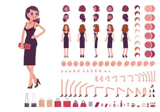 Girl in evening dress character creation set