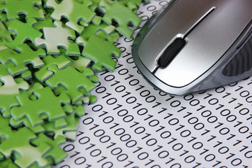 computer mouse and  puzzles on a binary code