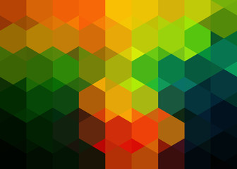 interesting ornament with orange green blue and red of hexagons and triangles with shadow and reflex 