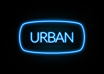 Urban  - colorful Neon Sign on brickwall