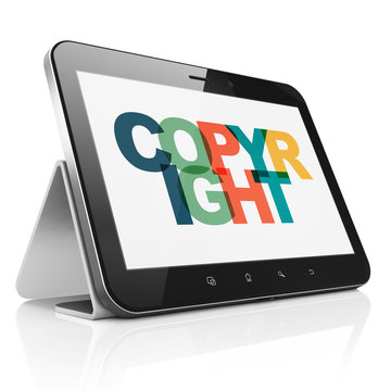 Law concept: Tablet Computer with Painted multicolor text Copyright on display, 3D rendering
