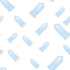 Seamless Pattern with condoms. Contraception, sex education
