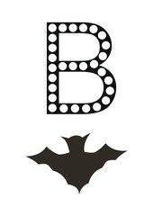 Paint fingers game for kids. Vector illustrations. B - bat