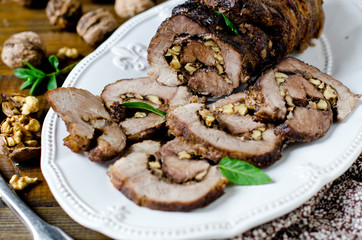 Christmas baked pork roll with nuts