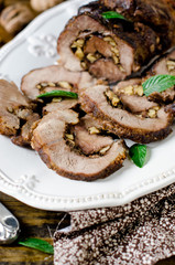 Christmas baked pork roll with nuts