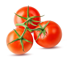 Fresh tomato  with leafs isolated on white background with clipping path