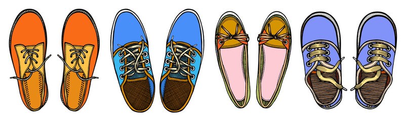 Set of red and blue sports sneakers