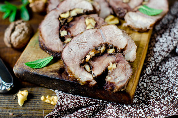 Christmas baked pork roll with nuts