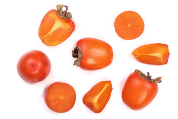 persimmon isolated on white background. Top view. Flat lay pattern