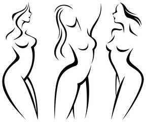 Set of stylized silhouettes woman body