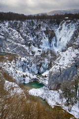 Winter in Plitvice lakes, national park in Croatia