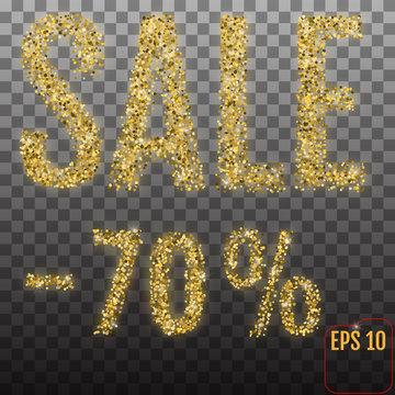 Gold sale 70 percent. Shine salling background for flyer, poster, shopping, for symbol sign, discount, selling, banner, web, header. Light blur backdrop