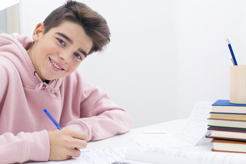 child writing and studying at the desk