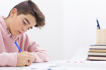 child writing and studying at the desk
