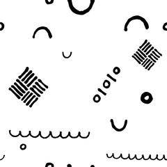 Black and white doodle seamless vector pattern. Sparse scribbled print.