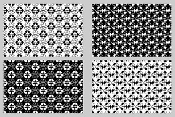 Zero waste - vector pattern - black and white, set,