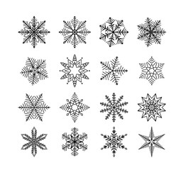 Snowflake winter isolated. Set of flake of snow on white background