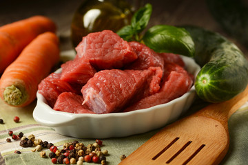 beef pieces on the table with other ingredients