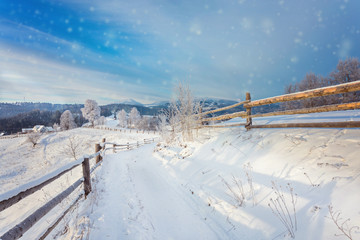 Winter landscape. road covered with snow