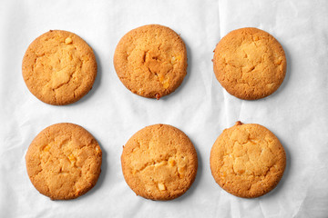 Delicious oatmeal cookies on table