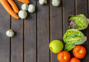 Obraz na płótnie Canvas Vegetables on wood. Bio Healthy food, herbs and spices. Organic vegetables on wood