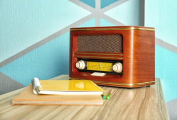 Retro radio on table