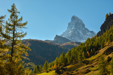 Beauriful autumn Matterhorn, one of the most iconic peak in Alps