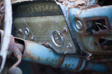 Interior of a rusty old car