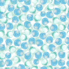 Seamless Christmas pattern with blue balls. Watercolor illustration.