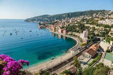 Fotobehang Villefranche-sur-Mer, Franse Riviera Panoramisch uitzicht op de Cote d& 39 Azur in de buurt van de stad Villefranche-sur-Mer