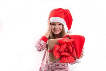 beautiful caucasian girl holding a big gift in hands. Christmas concept